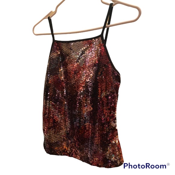 1990s BLACK MULTI COLOR SEQUINS PARTY HOLIDAY FORMAL CORSET CAMI - Picture 2 of 15